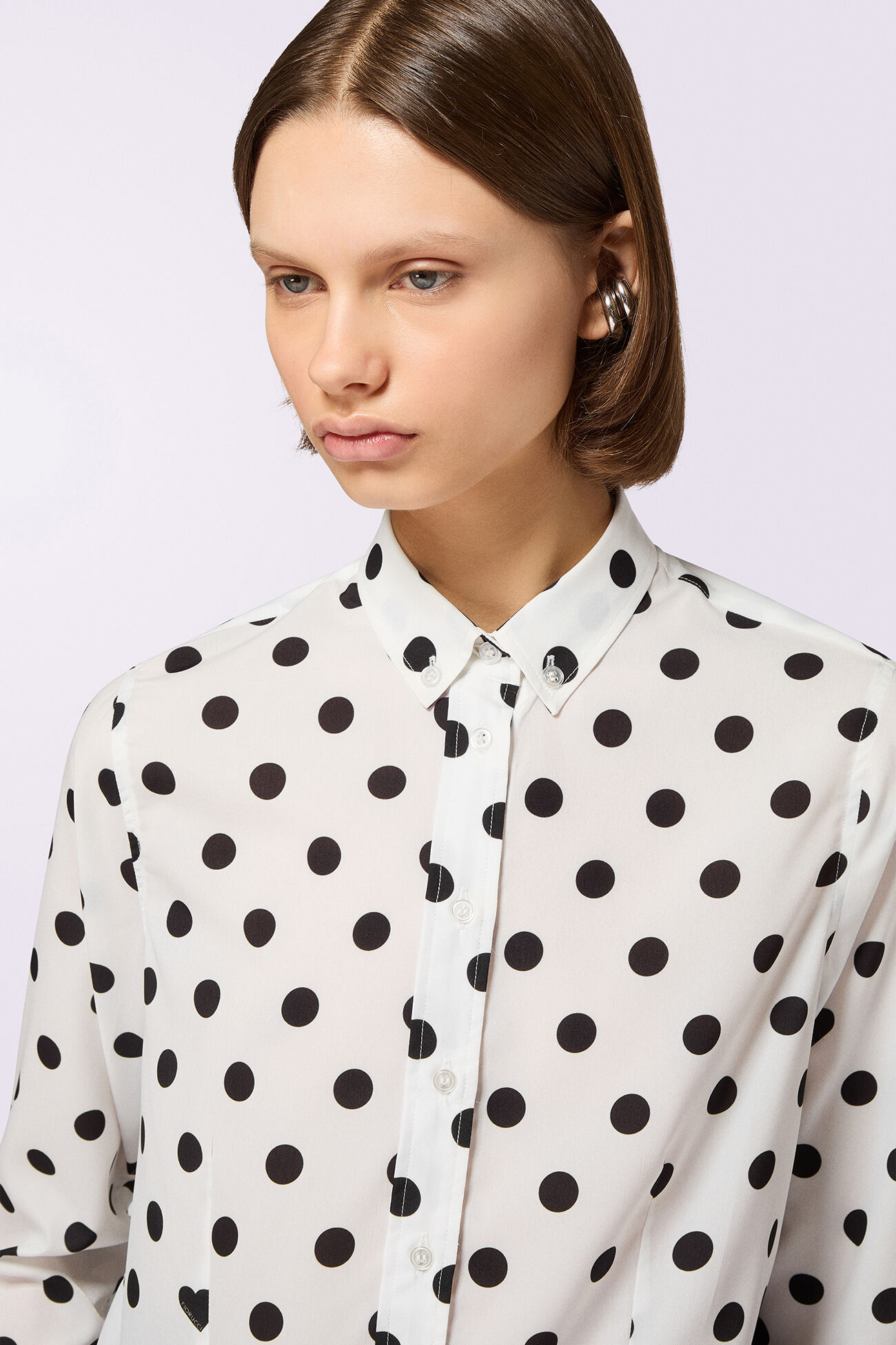 Polka Dot Crepe de Chine Shirt White